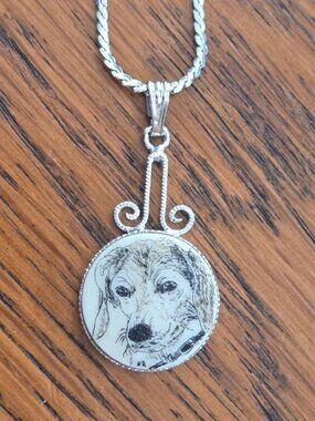 Hand Drawn Dog Pendant on 18" Necklace - GREAT GIFT!